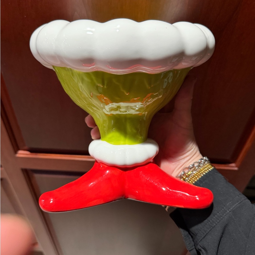 Festive Red and Green Ceramic Grinch bowl